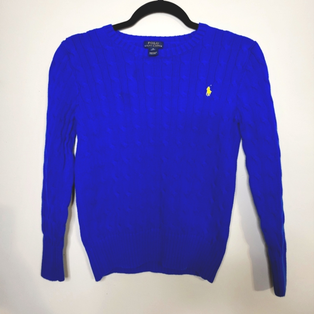 Polo Ralph lauren blue women's knit sweater with yellow logo